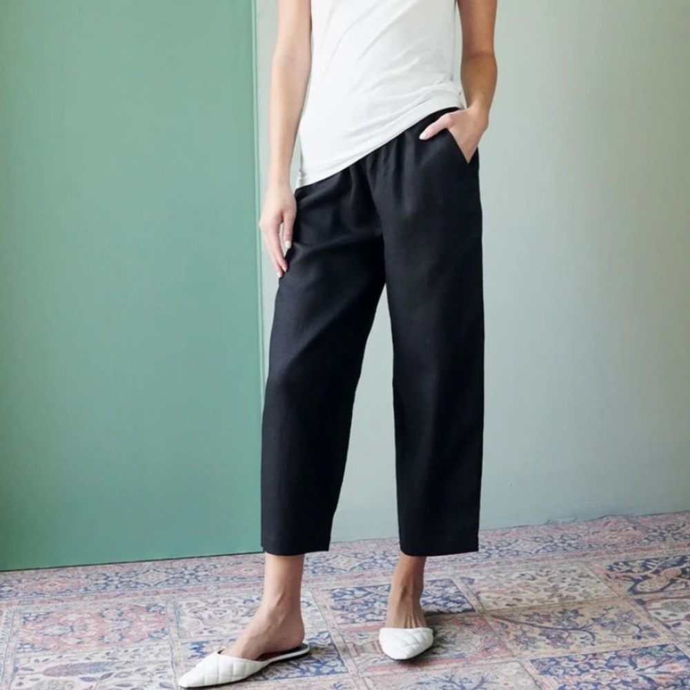 QUINCE Black 100% European Linen Pants Medium